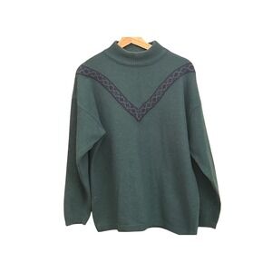 Vintage GAP Green Mock Neck Y2K Lambswool Sweater Made Hong Kong Grunge Preppy
